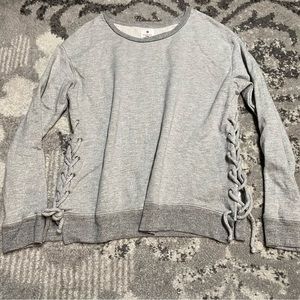 Sundry Grey Lace Up Crewneck Terry Sweatshirt